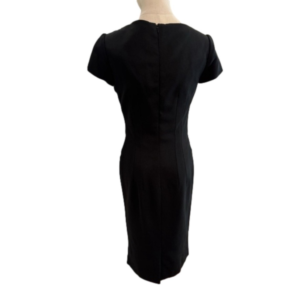 70s SILK LITTLE BLACK DRESS FITTED BODYCON SHORT SLEEVES PLEATED FRONT DETAIL 4 - Picture 5 of 9